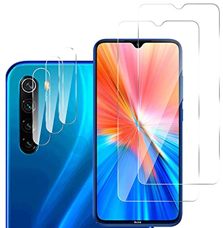 GMUJIAO [5 Pack] Compatible avec Xiaomi Redmi Note 8 2021 pour Protecteur D'écran en Verre Trempé & Protecteur D'objectif D'appareil Photo,Anti-éclats,HD Clear