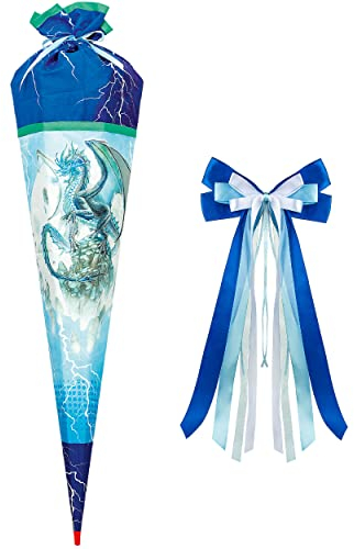 Stoff Schultüte Motiv + Größe + Zubehör wählbar 85/70 cm - inkl. Bänder Schleife - Holzspitze - Zuckertüte - Stoffabschluß - Roth 6 eckig rund - Jungen ..