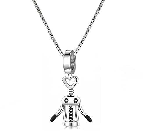 Helen de Lete S925 Sterling Silver Corkscrew Bottle Opener Pendant Necklace for Wine Lovers
