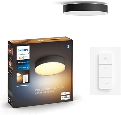 Philips Hue White Ambiance Enrave Deckenleuchte S schwarz 950lm inkl. Dimmschalter, dimmbar, alle Weißschattierungen, steuerbar via App, kompatibel mit Amazon Alexa (Echo, Echo Dot)