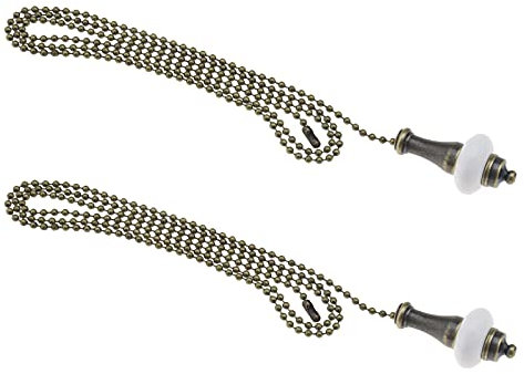 eMagTech 2pcs Ceiling Light Fan Switch Pull Cord Weight Handle Chain Extension Beaded Stainless Steel Ceramic Bronze 1m