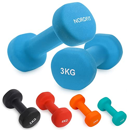 Kurzhanteln mit Neoprenbeschichtung für Heimtraining, Pilates, Fitnessstudio, Cardio, Hantel-Set in 1 kg, 2 kg, 3 kg, 4 kg, 5 kg, Paar Nordfit