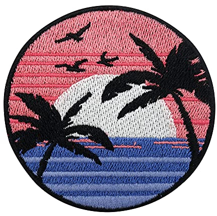 Finally Home Sonnenuntergang am Meer Patch zum Aufbügeln | Strand Patches, Palmen Bügelbild, Sonne Bügelpatch, Wasser Aufnäher