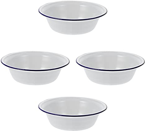 Lot de 4 saladiers ronds en émail blanc avec bordure - Style vintage - 20 cm