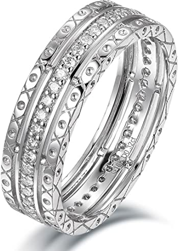 AMDXD Pärchen Ringe Weißgold 750, Ringe mit Diamant 0.32ct Bohrreihe, mit Schmuckbeutel, Silber, Echtgold-Serie, Gr.53 (16.9)