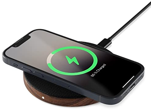 Woodcessories - Chargeur Individuel Rapide, Station de Charge inductive avec Puissance de Charge de 15W - Chargeur sans Fil en Bois avec Tous Les terminaux compatibles (Noyer)