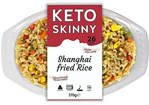 Keto Skinny Shanghai Fried Rice (Pack of 4, 370g) - Konjac Rice, Shirataki, Low Calorie, Low Sugar, Low Carb, High Protein, Plant Based, Keto Diet, Fresh Ready Meals