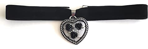 Trachtenherz Anhänger mit schwarzen Rosen am Kropfband 35cm Halskette Trachtenschmuck DIY Choker