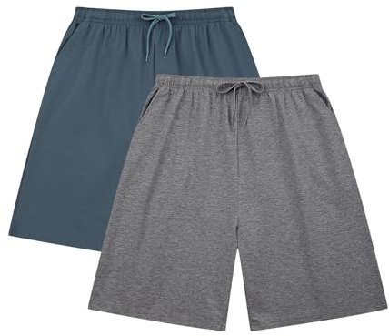 HomyComy Homme Bas de Pyjama Court Coton 2 Pack Short à Carreaux Pantalon de Pyjama à Cordon Short de Pyjama Élastique avec Poches