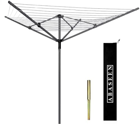 Abaseen 60M Clothes Airer Rotary Washing Line Outdoor Indoor | 4 Arm Rotary Line | Rotay Airer Clothes Line for Outside | Folding Garden Washing Lines | Cover & Ground Spike for Rotary Washing Line