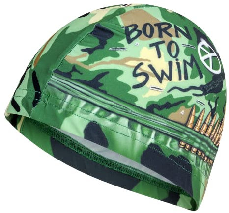 Cuffia in tessuto BORN TO SWIM | Cuffia da Nuoto | Cuffia da Piscina | Grande Comfort e Aderenza | Arte e Nuoto