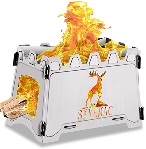 Camping Wood Burning Stove Portable - Folding Collapsible Backpacking Stove Stainless Steel for Outdoor Cooking - Lightweight Foldable for Picnic Hiking BBQ