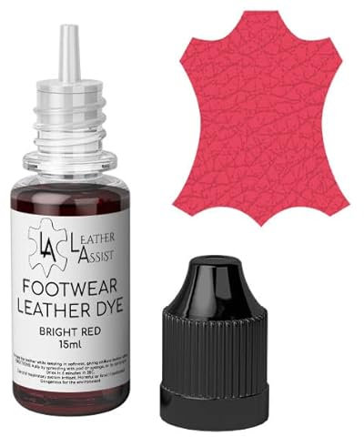 Leather Assist Tinte para cuero para calzado, reparación de color de pintura, zapatos de cuero, botas de cuero, mocasines, zapatillas (rojo brillante)
