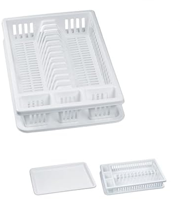 Generico SCOLAPIATTI CON VASSOIO SALVA GOCCIA 42X27X6 CM IN PLASTICA, 4 SCOPARTI PER PIATTI STOVIGLIE BICCHIERI,SCOLASTOVIGLIECON VASSOIO RACCOGLIGOCCIA COLORE BIANCO O GRIGIO