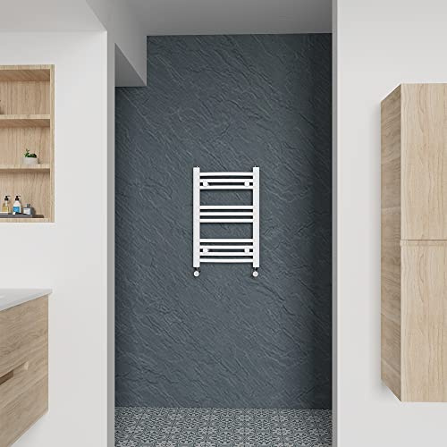 Warmehaus Curved Heated Towel Rail White Radiator 600x400mm | Contemporary Bathroom Ladder Style Radiator, Central Heating, Wall Mounted Towel Warmer, Durable Finish