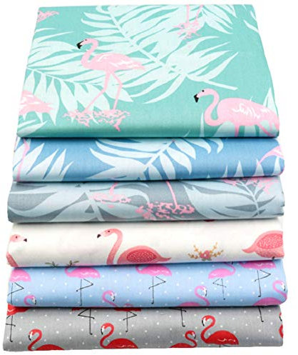 MIDUOLE Lot de 6 coupons de tissu 100 % coton 50 x 50 cm prédécoupés pour bricolage, patchwork, couture, matelassage, travaux manuels, motif flamant rose