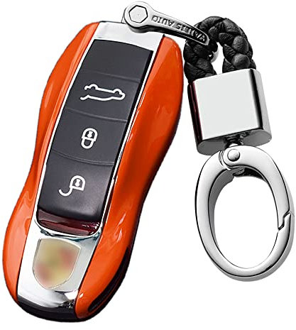KUNIO Coque de clé Compatible avec Porsche 718 911 Carrera 918 Spyder Boxster 981 Cayenne 92A Cayman 981 pour Macan pour Panamera 970 Coque ABS Porte-clés de Voiture Orange