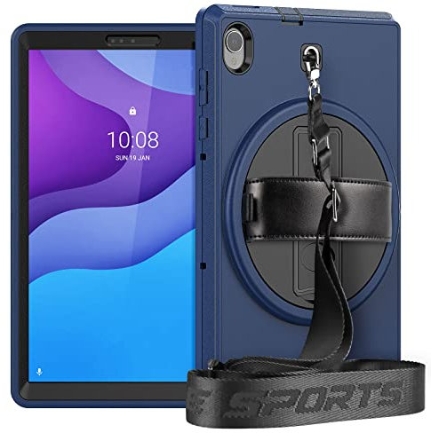 RZL PAD y TAB Fundas Para Lenovo Tab M10 10.1 pulgadas TB-X306F TB-X306X, 360 Tapa protectora de la funda de la tableta de la correa de la mano y la tableta de la tableta de rotación Para Lenovo TAB M