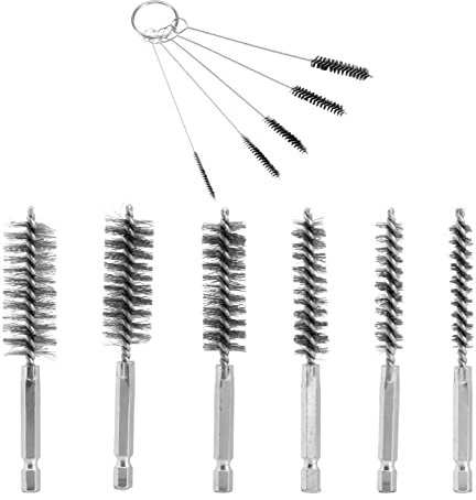 homfanseec 6 cepillos de acero inoxidable y 5 cepillos manuales, cepillo de alambre para taladro, cepillo de alambre pequeño para limpiar óxido, automóvil, corrosión, agujeros de tubos, diferentes