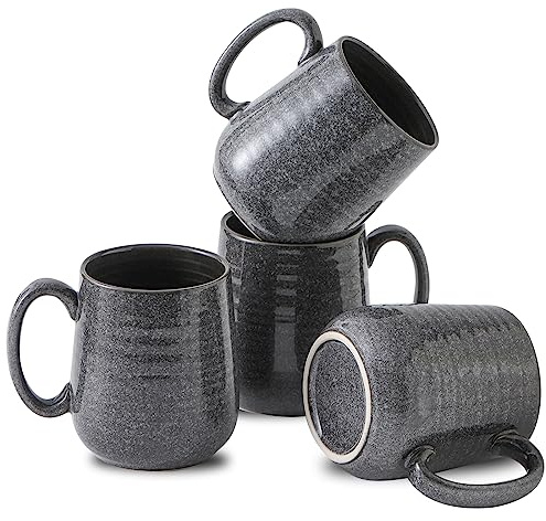 Hasense Dark Grey Coffee Mugs Set of 4, 12oz Ceramic Coffee Cups, Latte Mug with Large Handle for Coffee, Tea, Milk and Hot Cocoa,Easy Hold & Clean, Dishwasher & Microwave Safe