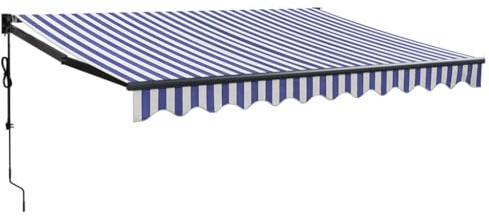 vidaXL Markise, Sonnenmarkise mit Kurbel Automatisch, Gelenkarmmarkise für Terrasse Balkon, Sonnenschutz Terrassenmarkise Balkonmarkise, Blau Weiß 3x2,5m