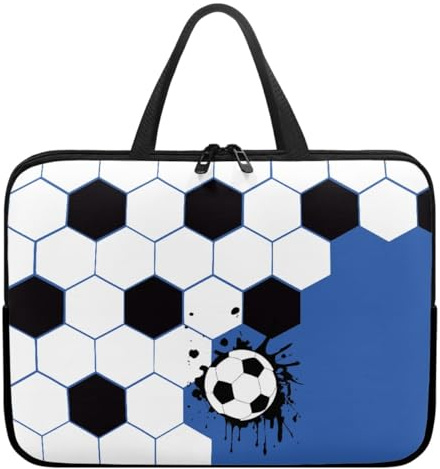 Surwin Laptoptasche 10-17 Zoll, Fußball Laptop-Taschen mit Schultergurt, Laptop Tasche Business Büro Arbeit Computertasche, Schlanke Notebook Tasche für Herren & Frauen (17,Blau und Weiß)