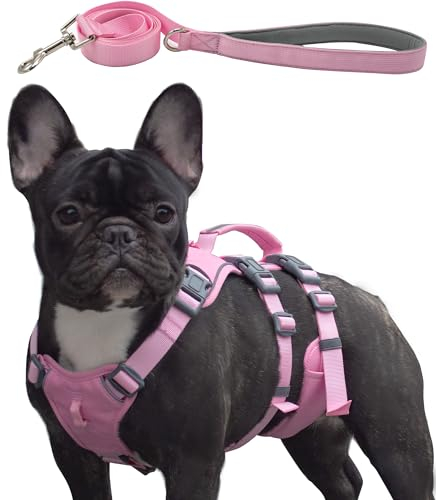 Wuffley Hundegeschirr mit Leine, Sicherheitsgeschirr Hund Ausbruchsicher, Anti Zug Hundegeschirr mit Assistenzgriff und Reflektierende, Leichtes Verstellbare Geschirr für Mittelgroße Hunde (Rosa,S)