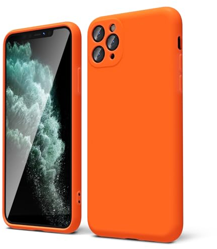 oakxco für iPhone 11 Pro Max Hülle Silikon Case mit Kameraschutz, Ultra Dünn Bunt Handyhülle Mädchen, Einfarbig Handy Hülle Slim Schutzhülle, Matt TPU Weich Gummi Glatt Silikonhülle, Neon Orange