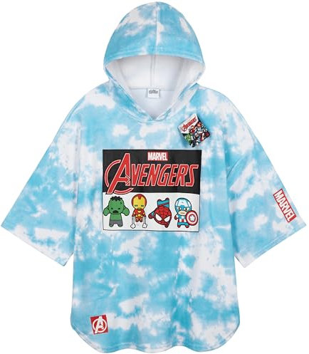 Marvel Spiderman Badetuch Poncho Badeponcho Kinder Strandtuch Jungen mit Kapuze Schnelltrocknendes Handtuch für Strand Schwimmen Duschen (Blau Avengers, 10-13 Jahren)