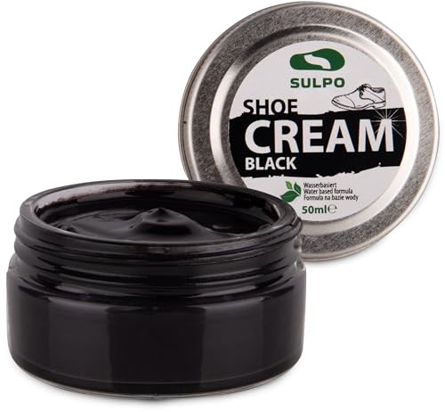 SULPO Cirage noir - Shoe Cream - Cirage pour chaussures - Crème pour cuir - nettoyant chaussure - Basé sur l'eau - renovateur - Entretien du cuir - Cuir véritable et synthétique - 50ml