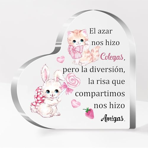 FCZIVA Colega Amiga Placa Acrílica Corazón Adornos Mujeres Regalos Cumpleaños Escritorio Signos Amistad Apreciar Navidad Jubilación Despedida Decoración del Hogar Recuerdos Lindo Gato Conejo Diseño