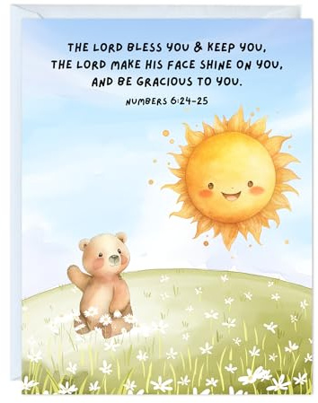 Religious Card Baptism, Christian Bible Quote, Christening, First Communion, Confirmation, or Wedding - Cute Prayer & Inspirational Greeting Card, Blank Inside (Lord Bless You and Keep You...)