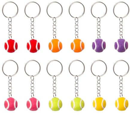 Rebanky 12 Stück Tennisball Schlüsselanhänger Tennis Head Schlüsselringe Metall mit Tennis Sportball Schlüsselanhänger Anhänger für Männlich und Weiblich (6 Farben)
