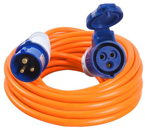 Yuanjoy CEE Adapter Kabel, CEE Verlängerungskabel, mit CEE Stecker und Schutzkontakt Kupplung, 200-250V 16A Stromkabel, 10 Meter 16A Orange Kabel