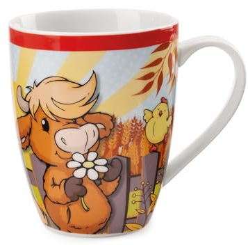 NICI Taza Vaca de Las Tierras Altas McMooray y Pollo Eggwina 310ml Porcelana con banderola Rojo - Taza de té Taza de café Taza asa para Bebidas frías y Calientes, café, té, Leche, Cacao