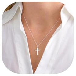 TINGN Kreuz Kette Silberkette Damen, Weißgold Vergoldete Silber Kreuz Halskette Kette Damen Silberkette Damen Personalisierte Kette mit Kreuz Kette für Frauen Silber Kreuz Kette Schmuck für Damen