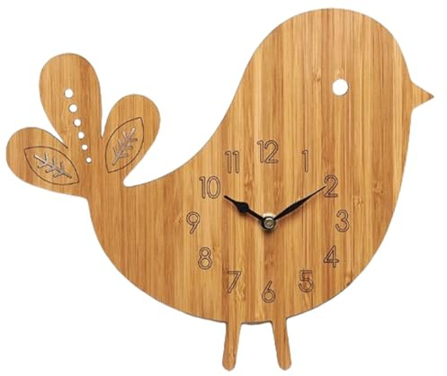 astylishome Wanduhr für Schlafzimmer, geräuschlos, nicht tickend, Vogel-Design, arabische Ziffern, Holz, batteriebetrieben, dekorativ für Küche, Schlafzimmer, Wohnzimmer, Büro 2211