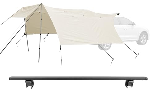 CampAir Auto Vorzelt Markise mit UV50+, Sonnensegel mit Keder für SUV, PKW, Vans und Campingbusse, 2000mm WS, inkl. Teleskopstangen und Dachträger, schwarz, 6kg