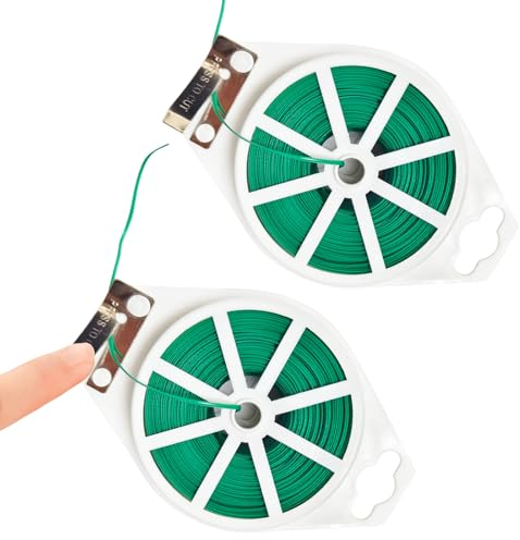 Alambre de Jardín, Lazos para Plantas Lazos de Torcedura Corbata Recubierto de Plástico con Cortador, Cuerda de Alambre Plastificado, para Jardinería, Hogar, 2 Rollos 100m