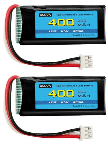AMZZN 2PCS 7.4V 2S 400mAh 30C Li-po Battery with PH-2.0 3P Plug Suitable for UMX 2S Aircraft, Fixed Wing Drone Quadcopter and Glider Backup Batteries