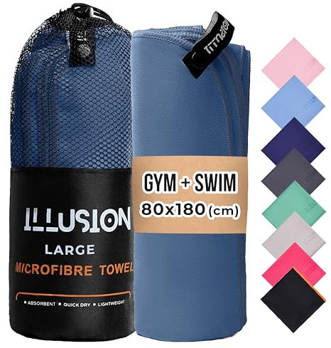 illusion Extra Large Microfibre Towel (80x180 cm) – Compact, Lightweight & Fast Drying Towel. Perfect Gym, Travel, and Swimming Towels for Adults. Ideal for Post-Workout Showers and After Swimming