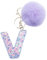 Xsclpomddy Mädchen Alphabet Buchstaben Schlüsselanhänger Niedlich Schlüsselanhänger Glitzer mit Pom Pom Quasten Harz Keychain Violett für Tasche Charme,V