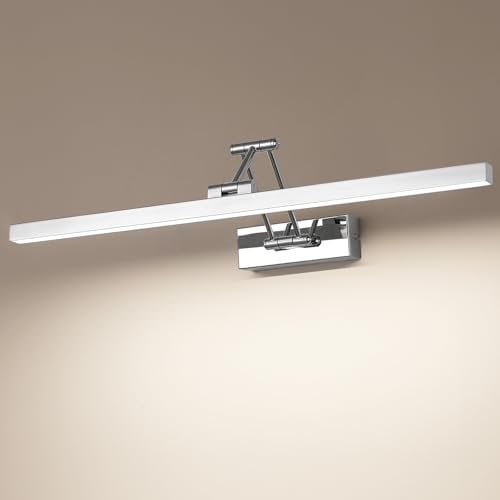 Pasoar LED Spiegel Lampe Badezimmer 60cm, Rotation Lampen Spiegel für IP44, Licht 18W 1440 LM, LED Badezimmer Lichter, Neutral Weiß 4000K, Chrom