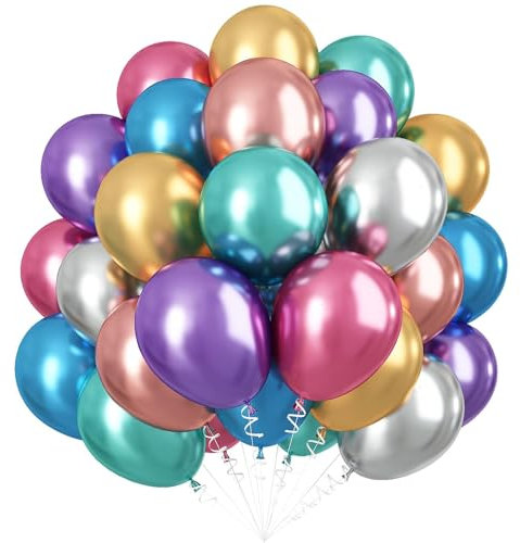 ALEGRE® Metallic Luftballons Geburtstag, 50 Stück 10 Zoll Luftballons Bunt Metallic Helium Ballon, Metallic Latex Bunte Ballons für Geburtstag Hochzeit Babyparty Weihnachten Silvester Party Dekoration