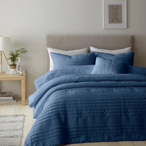 Catherine Lansfield Lennon Stripe Super King Duvet Cover Set with Pillowcases Blue