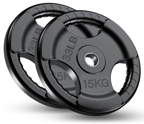 FK Sports Standard Weight Plates - Cast Iron Weight Plates with Rubber finish, 1 inch opening, 2.5kg, 5kg, 10kg, 15kg, 20kg, 25kg Tri Grip Barbell Weights, Gym Equipment, Sold in Pair
