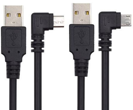 NFHK Câble de Charge de données coudé à Droite et à Gauche à 90 degrés Micro USB 5 Broches vers USB 2.0 Type-A pour téléphone, Tablette, Appareil Photo 20 cm