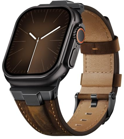 Suitisbest Correa de piel compatible con Apple Watch Ultra 2, 49 mm, 46 mm, 45 mm, 44 mm, 42 mm, piel auténtica, resistente, conector de metal para iWatch Ultra 10, 9, 8, 7, 6, 5, 4, 3 SE