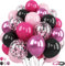 Noir Rose Party Ballon, 60 Pièces Ballons de Fête en Latex, 12 Pouces Confettis et Noir Rose Aluminium Ballon, pour Mariage Anniversaire Fête Décorations