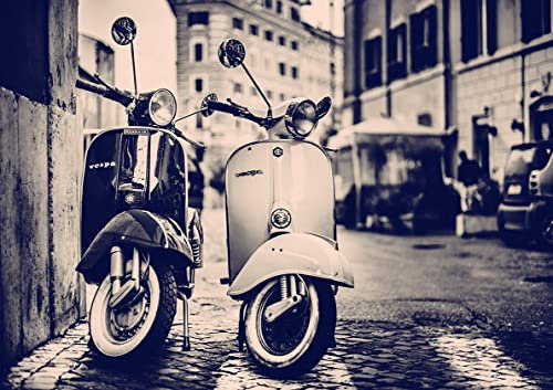 JINLIMAO Leinwand Bilder 60 * 90CM Senza Cornice Vespa Scooter Cityscape Town B&W Print Picture Paintings for Living Room Bedroom Decoration